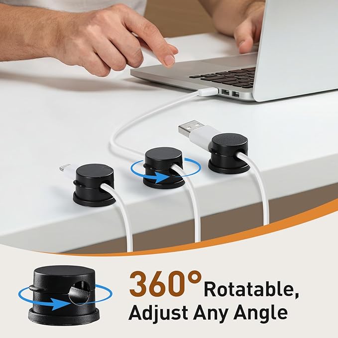 AGPTEK 8 Pack Magnetic Cable Clips, Upgraded 360° Rotatable Cord Holder Clips - Image 3