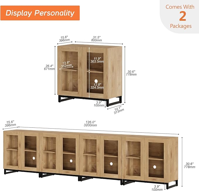 WAMPAT Modern TV Stand with Glass Doors - Image 2