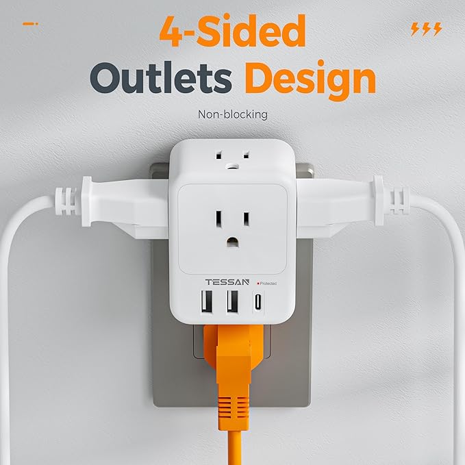 USB Charger Block, TESSAN Outlet Extender Surge Protector - Image 5
