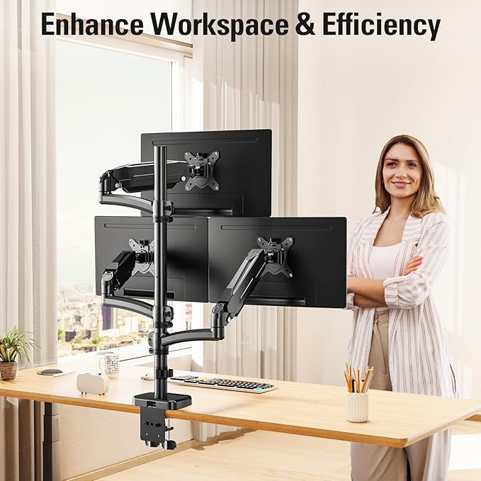 DreamAxis Triple Monitor Mount up to 32" Computer Screen, Adjustable 3 Monitor - Image 9