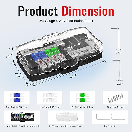 Joinfworld Fused Power Distribution Block Car Audio 4 Way MIDI Fuse Block 12V - Image 2