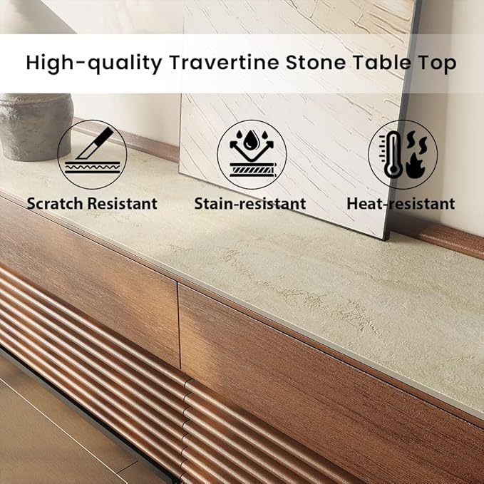 POVISON Fully-Assembled Mid Century Matte Sintered Stone TV Stand - Image 5