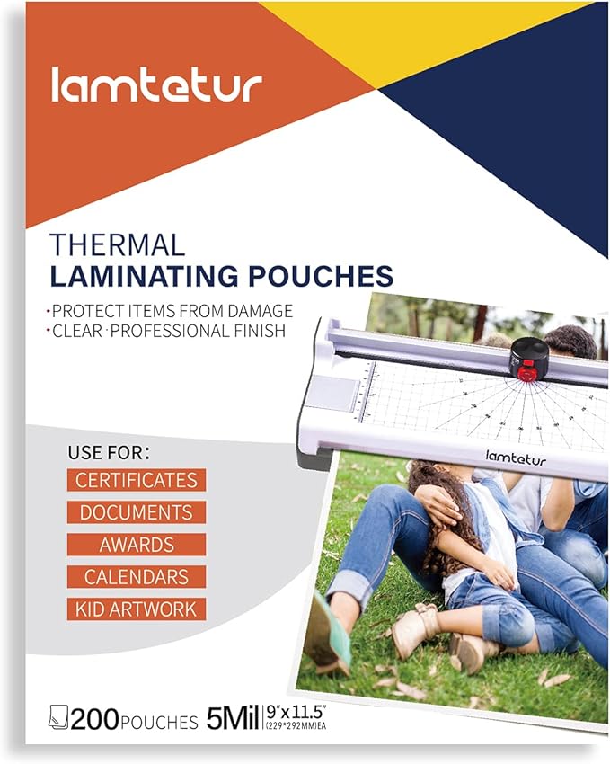 Lamtetur Thermal Laminating Pouches 9"x11.5" Inches, Holds 8.5 x 11 Inch Sheets by Lamtetur