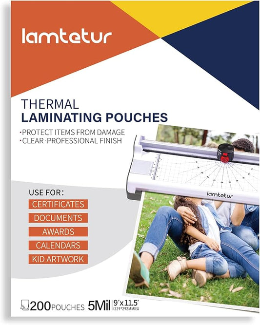 Lamtetur Thermal Laminating Pouches 9"x11.5" Inches, Holds 8.5 x 11 Inch Sheets by Lamtetur