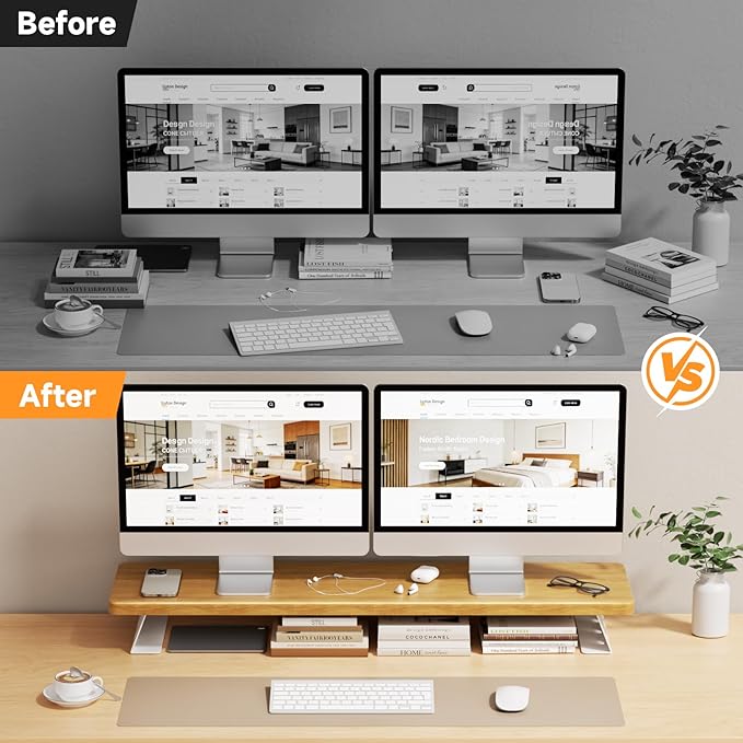 NestNeat Dual Monitor Stand Riser, 39 Inch Large Wood Monitor Stands - Image 8
