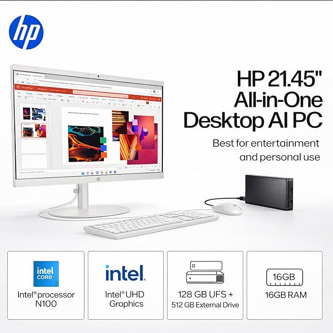 HP 22" FHD All-in-One Desktop Computer • 16GB DDR5 RAM • 512GB External and - Image 2