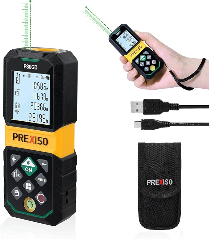 PREXISO Laser Measure Rechargeable, 265Ft Green Beam Laser Measurement Tool by PREXISO