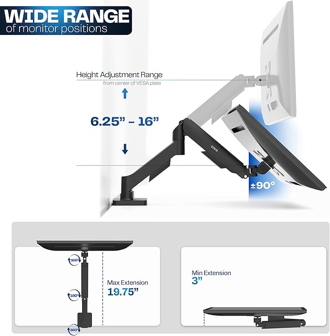 VIVO Single 17 to 32 inch Monitor Height Adjustable Counterbalance Mechanical - Image 5