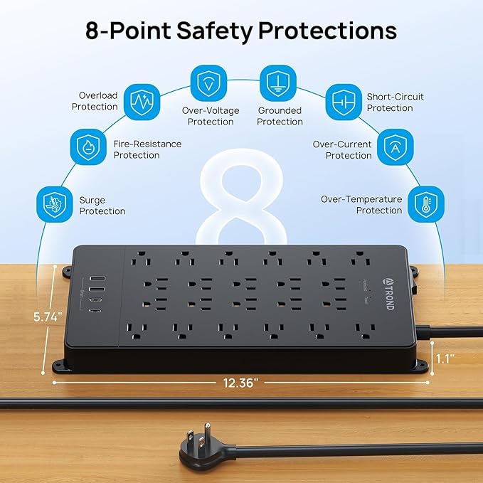 TROND Surge Protector Power Strip, 22 Widely Spaced Outlets - Image 7