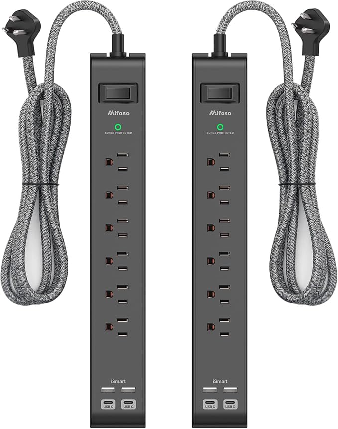 2 Pack Surge Protector Power Strip, 6 Outlets 4 USB Charging Ports, 12Ft by Mifaso