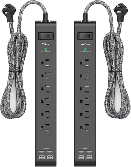 2 Pack Surge Protector Power Strip, 6 Outlets 4 USB Charging Ports, 12Ft by Mifaso