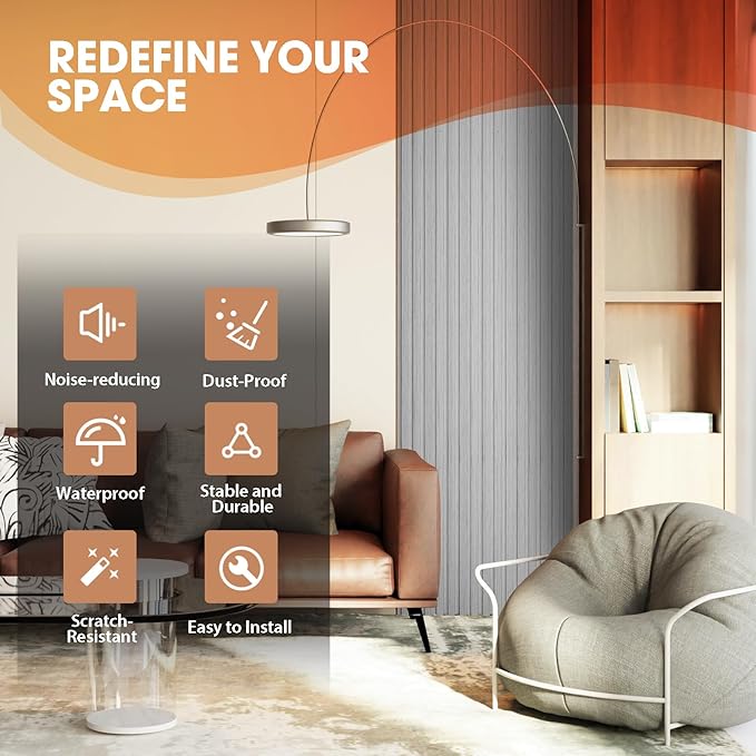 OUZUGIE WPC Acoustic Slat Wall Paneling, Living Room, TV Background, Study Room - Image 6