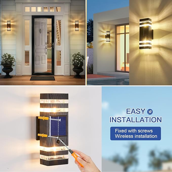 Delicavy 2 Pack Solar Outdoor Wall Lights - Image 7
