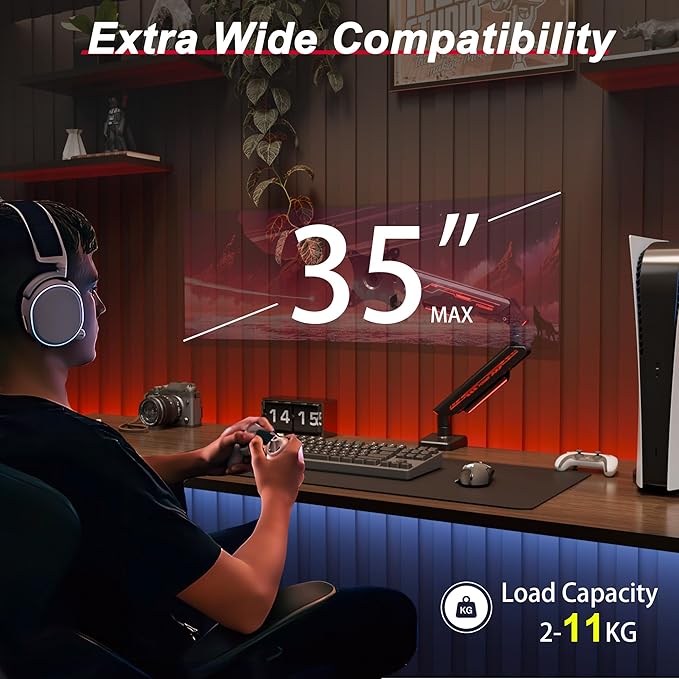 Fydeamer Monitor Arm for 17-35" Screens up to 24.2 lbs, Ergonomic Gas Spring - Image 3