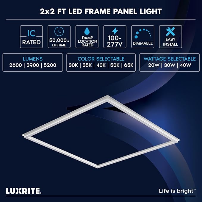 LUXRITE 2x2 FT Edge-Lit Frame LED Panel Lights, 5CCT Selectable 3000K-6500K - Image 7