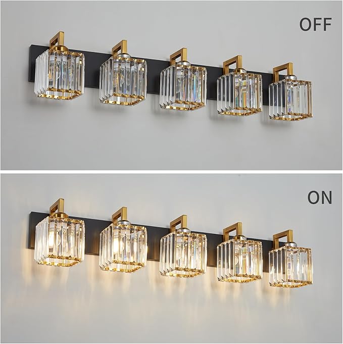 FDPBY Modern Bathroom Vanity Light 5-Lights Black Gold Crystal Wall Lamp - Image 4
