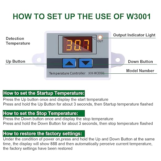 XH-W3001 Digital LED Temperature Controller Module Digital Thermostat Switch - Image 3