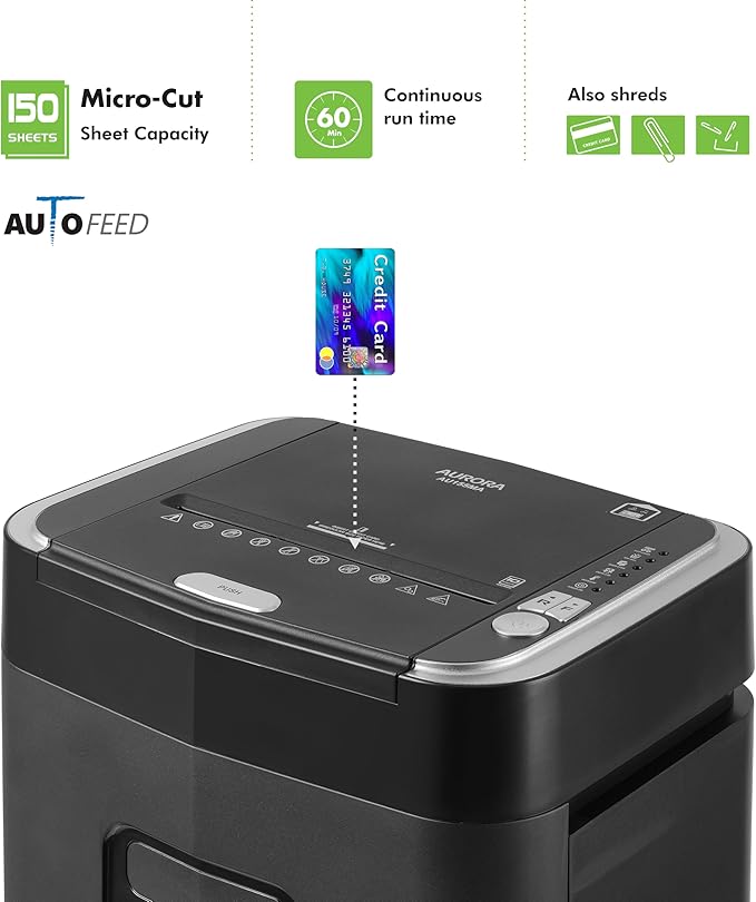 Aurora Professional Grade 150-Sheet Auto Feed Micro-Cut Paper and Credit Card - Image 2