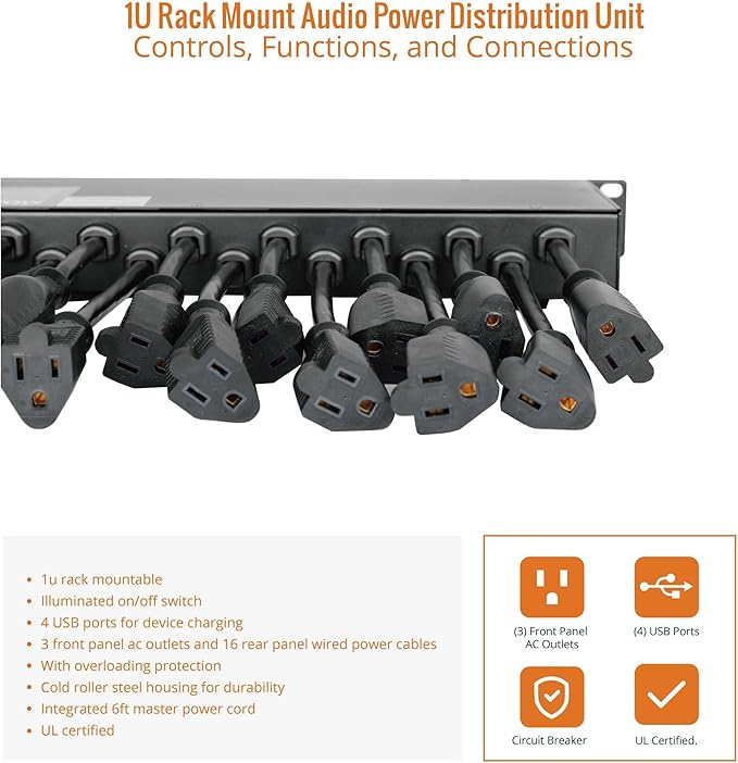 Tecmojo 1U Rack Mount 19 Outlet PDU Power Distribution Unit Power Strip Circuit - Image 6