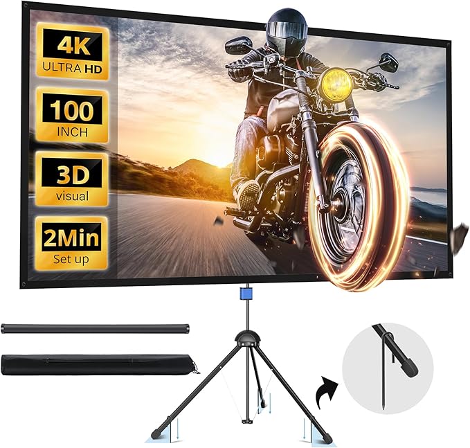 Projector Screen with Stand, Paris RHÔNE 100-inch Outdoor Indoor Projector by PARISRH%C3%94NE