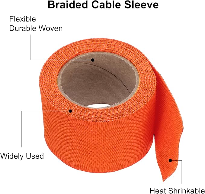 MECCANIXITY Braided Cable Sleeves Heat Shrinkable Fabric Sleeving, 1 9/16" 10ft - Image 4