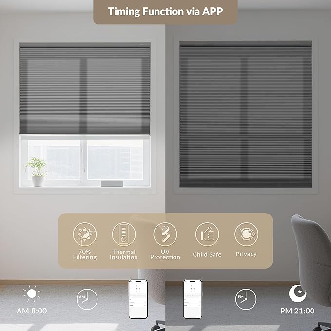 Boolegon No Drill Motorized Cellular Blinds - Image 4