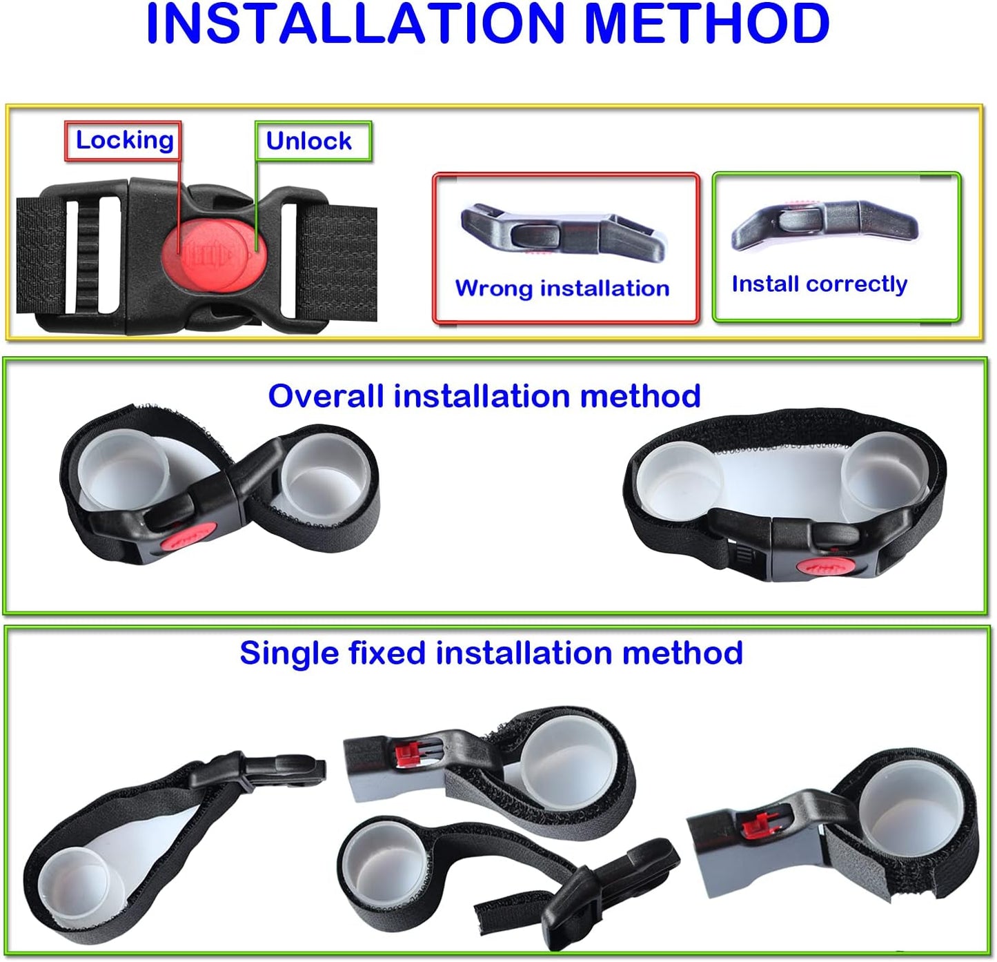 2 Pack Baby Safety Lock Strap, Middle Sliding Button with Dual Protection, Fits Kitchen French Door Refrigerators/Cabinets/RV Doors, Damage-Free Installation
