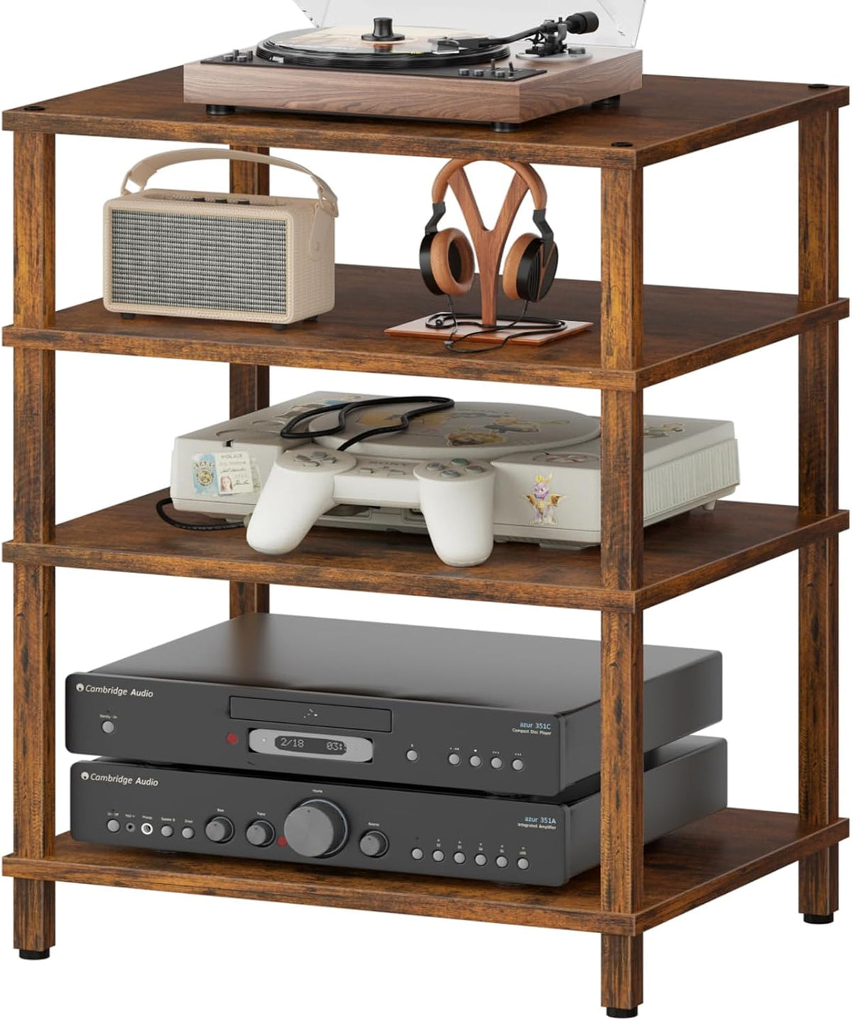 4-Tier AV Media Player Stand, Modern Stereo Cabinet, Wooden TV Stand, Game