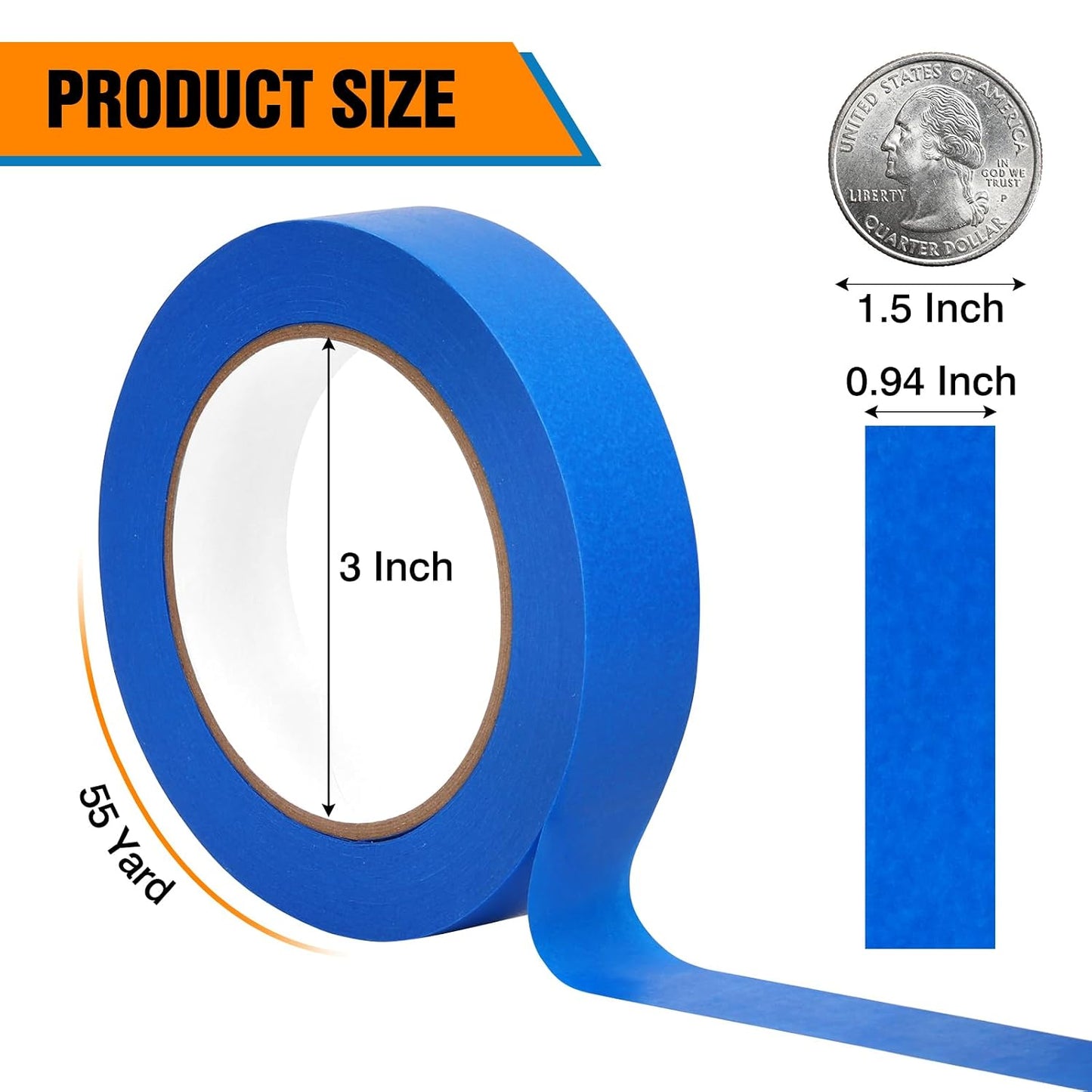 HongWay Blue Painters Tape 1 Inch x 55yd, 20 Rolls Masking Tapes (1100yds in Total), Painters Tape for Painting Labeling Arts Crafts, Easy Removal, No Residue