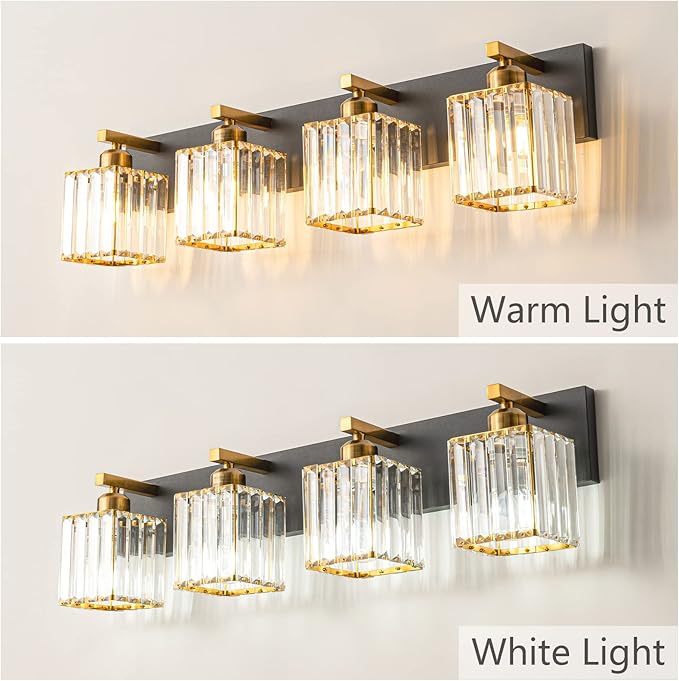 FDPBY Modern Bathroom Vanity Light 4-Lights Black Gold Crystal Bathroom Wall - Image 2