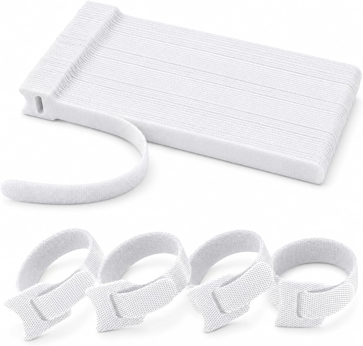 80pcs 8 Inch Cable Ties Reusable White Hook and Loop Cord Ties for Cable Management Adjustable Cord Organizer Straps for Electronics