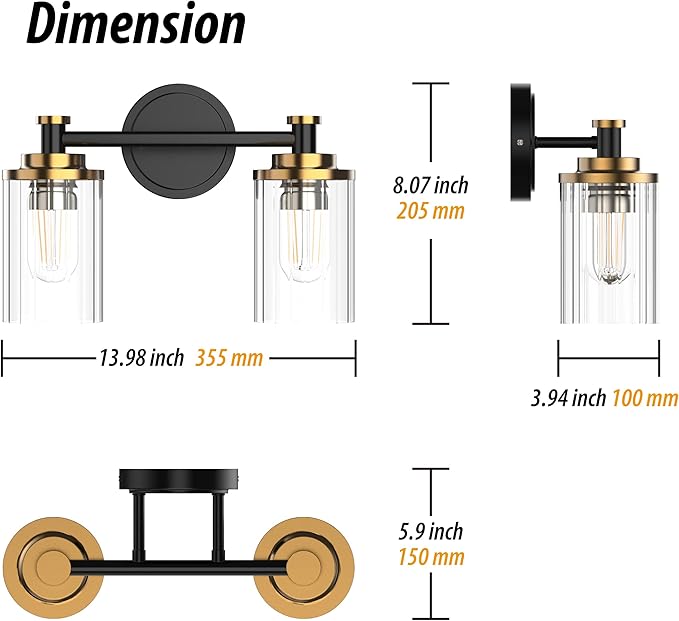 PHIXART Bathroom Lighting Fixtures Black and Gold Bathroom Vanity Light - Image 4