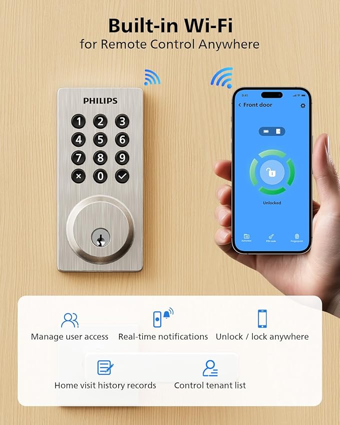 Philips WiFi Smart Keypad Deadbolt Lock, App Remote Control, No Hub Required - Image 2