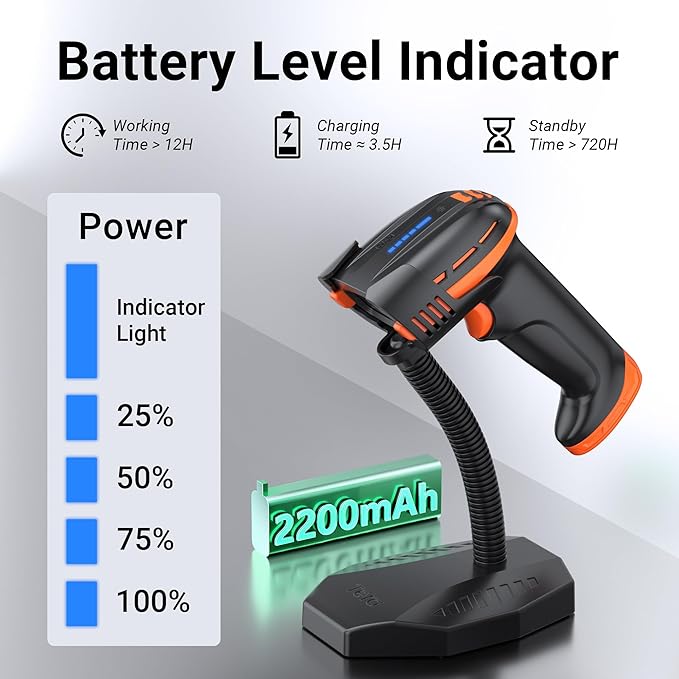 Tera Pro Barcode Scanner with Power Switch Battery Level Indicator Replaceable - Image 3