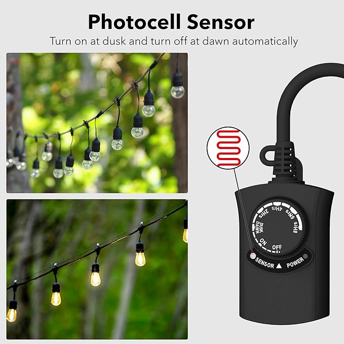 HBN Outdoor Light Timer Waterproof, Weatherproof Photocell Dusk to Dawn Light - Image 2