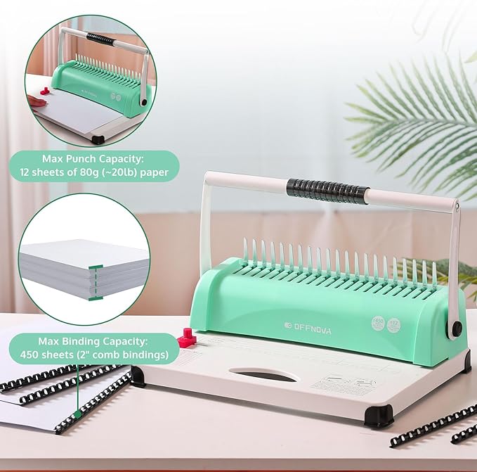 OFFNOVA Binding Machine, 21-Hole 450 Sheets Paper Comb Binding Machine - Image 5