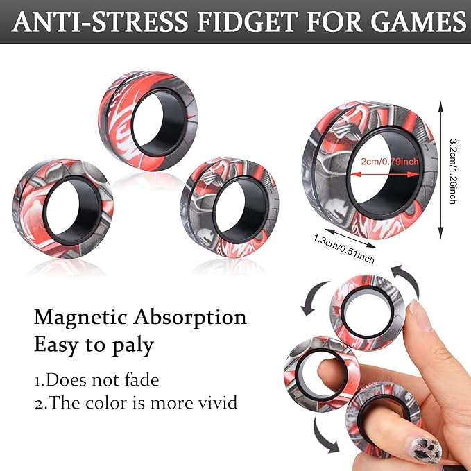 Cevioce 3Pcs Magnetic Rings Fidget Toy Set, Idea ADHD Anxiety Magnetic Fidget - Image 3