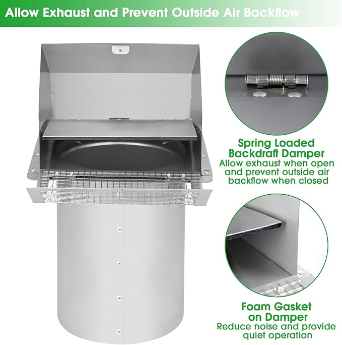 12 Inch Hooded Wall Vent with Screen and Damper, Outdoor Wall Exhaust Vent - Image 4