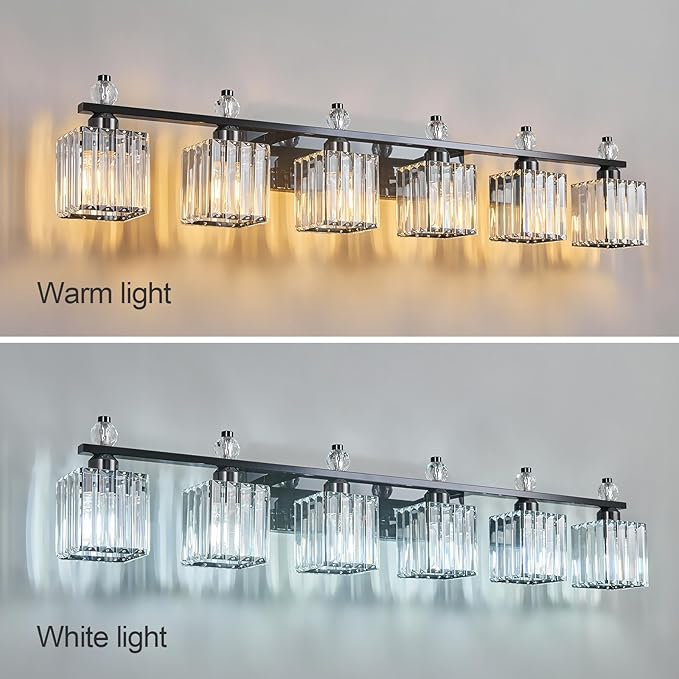 FDPBY Vanity Lights 6-Light Modern Crystal Vanity Light Plating Black Bathroom - Image 2