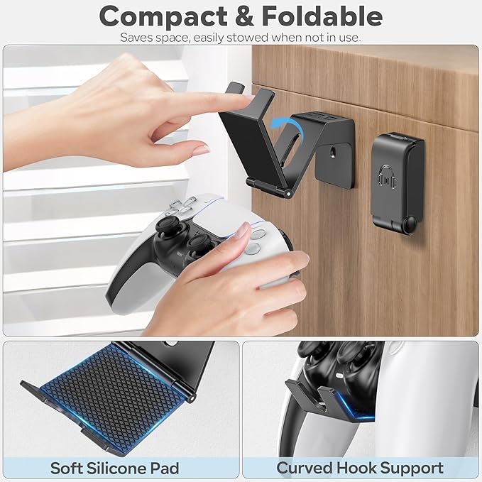 OIVO Controller & Headset Wall Mount Holder Stand, Foldable Headphone Stand - Image 3