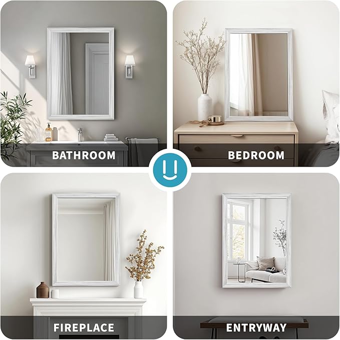 White Wood Effect Framed Wall Mirror, 24x36 Rectangle Mirror, Anti-desilvering - Image 9