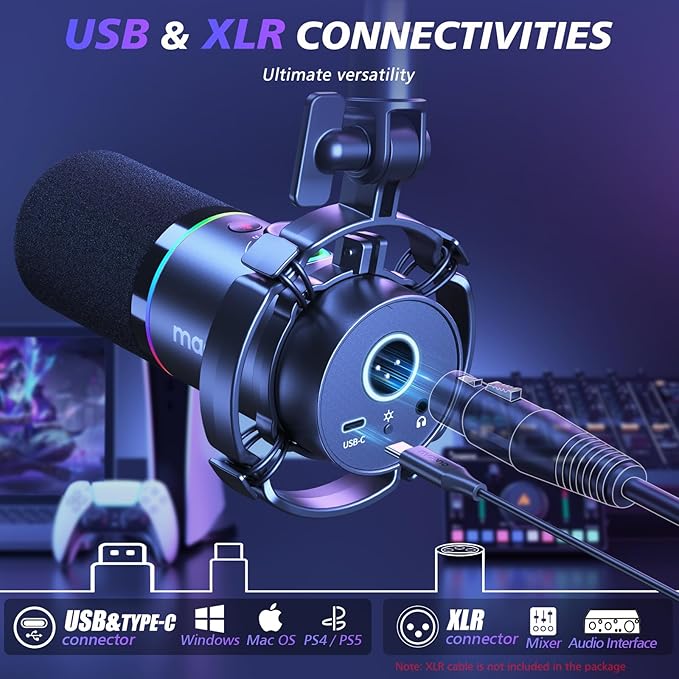 MAONO XLR/USB Dynamic Microphone Kit, RGB Podcast Mic - Image 2