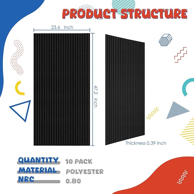 10 Pack Acoustic Panels, 47.2”x23.6“x0.4” Acoustic Wall Panels, Large - Image 2