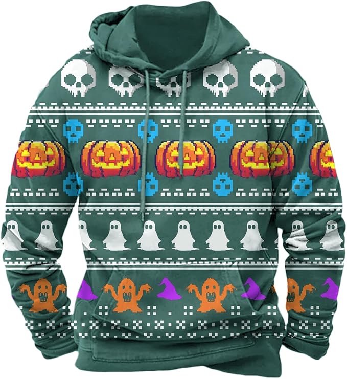 Halloween Hoodie Men Graphic Pumpkin Ghost Printed Sweatshirt Casual Trendy by Spatofa