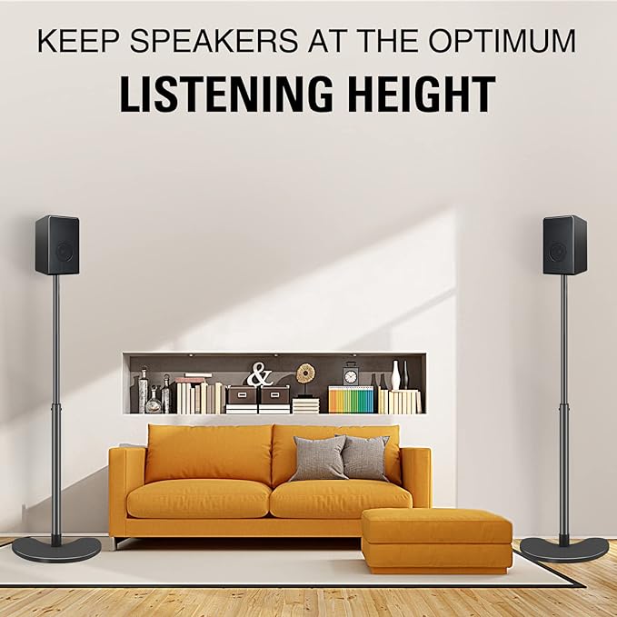 Mounting Dream Speaker Stands Pair, Max 39" Height Adjustable, Heavy Duty Base - Image 7
