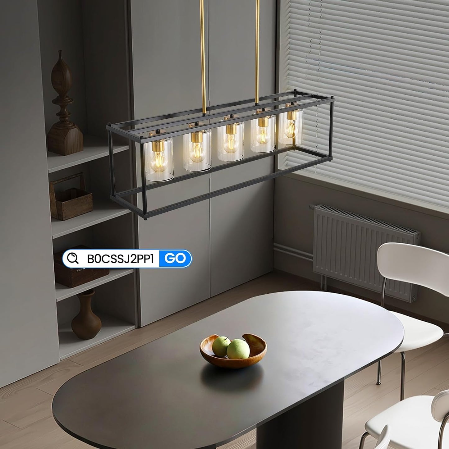 5-Light Dining Room Fixture Black and Gold Kitchen Island Lighting