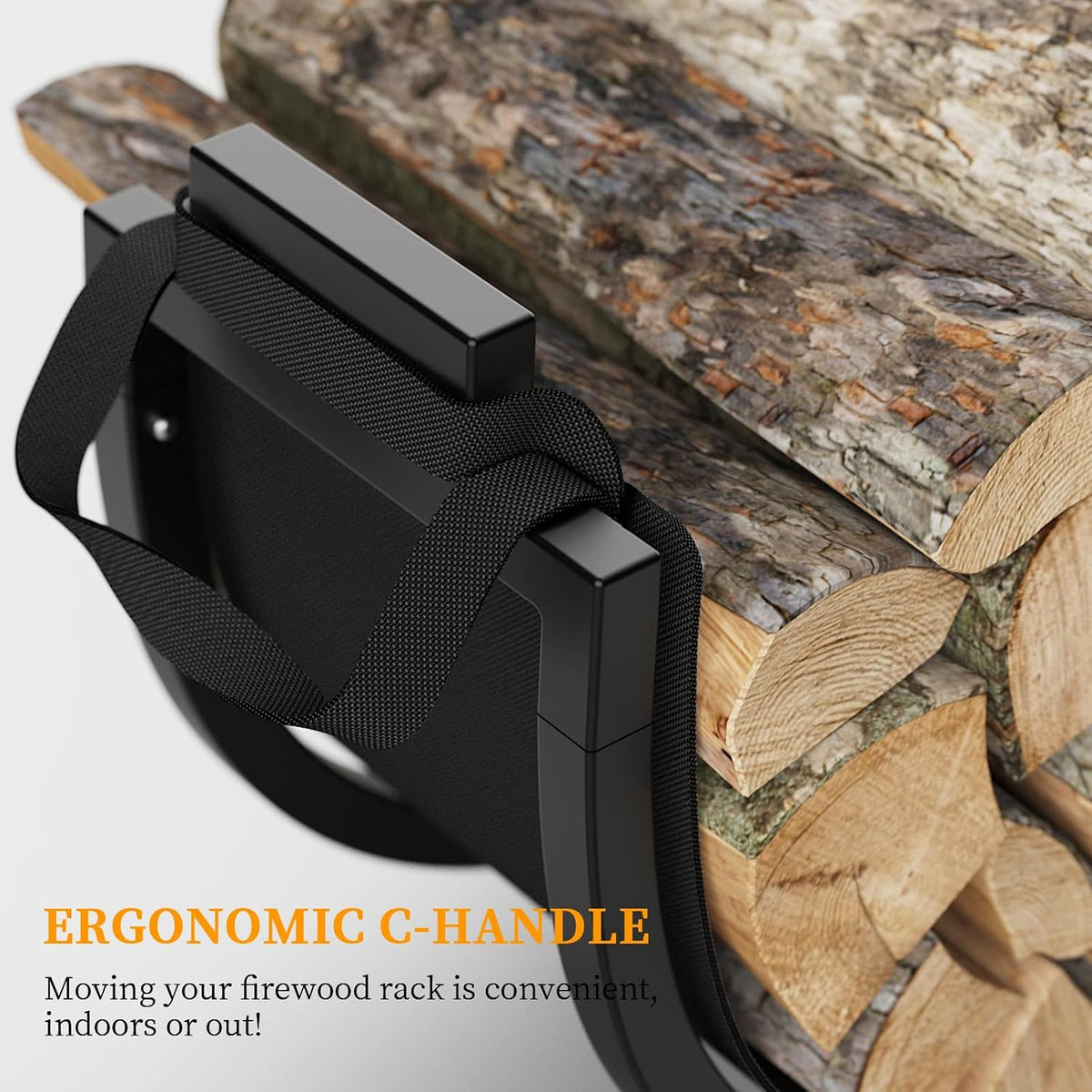 elbourn firewood rack, 24 inch indoor fireplace log, side view