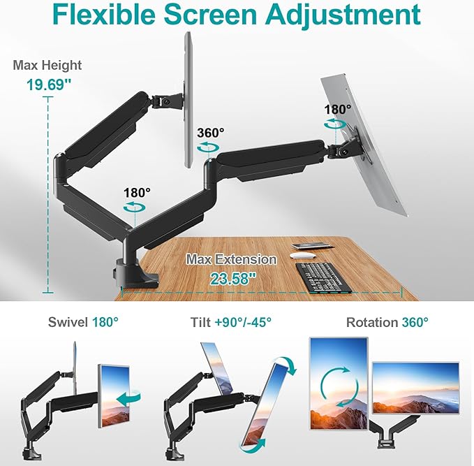 MOUNT PRO Dual Monitor Stand for Max 43 Inch Ultrawide Computer Screen - Image 3