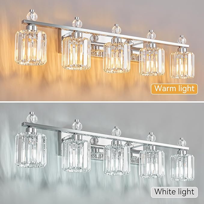 FDPBY Bathroom Vanity Lights 5-Light Chrome Modern Crystal Vanity Light - Image 2