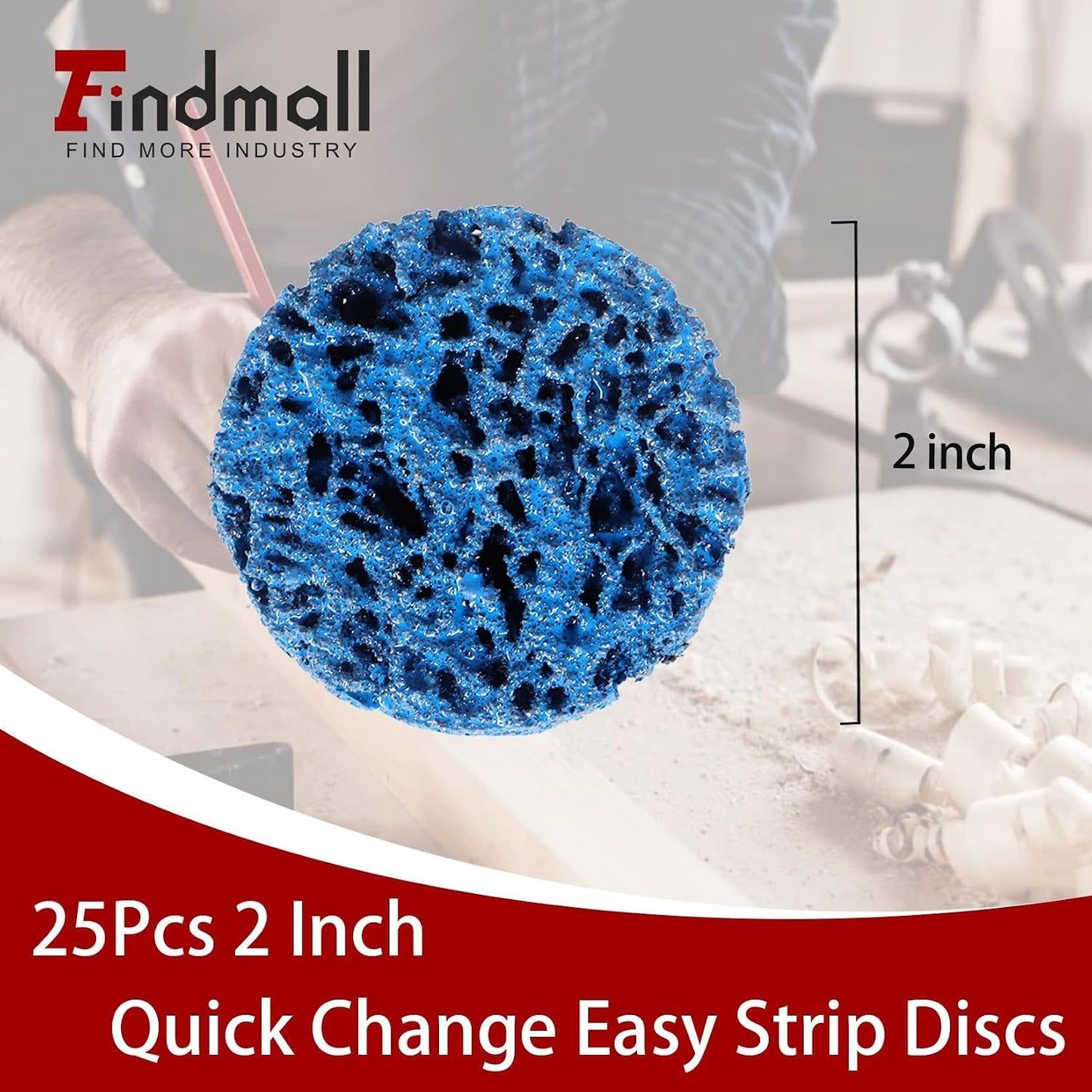 25-Pack 2" Quick Change Clean and Strip Discs – Extra Coarse Blue Non-Woven Abrasive Pads – Fits Angle Grinders for Paint, Rust, Weld Cleaning